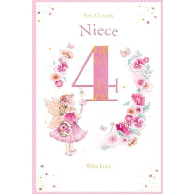Image of Niece 4th Birthday Card Age 4 Poppy Fairy 9&quot; x 6&quot; Lovely Verse