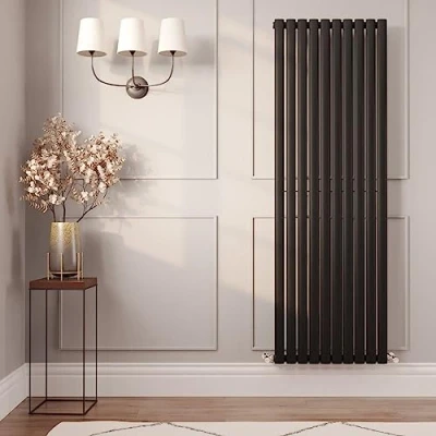 Image of Manissa Black Oval Tube 1800 x 800 Single Panel Central Heating Designer Radiator 8914BTU