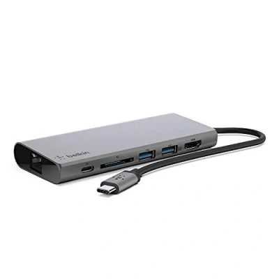 Image of Belkin USB C Multimedia Hub with Tethered Cable (USB Dock for Mac OS and Windows Laptops, 1 HDMI Port, Gigabit Ethernet Port)