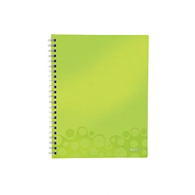 Image of Leitz A4 Stiff Cover Notebook, Green (Wire Bound, 80 Sheets, Ruled, gsm Ivory Paper, Wow Get Organised Range)