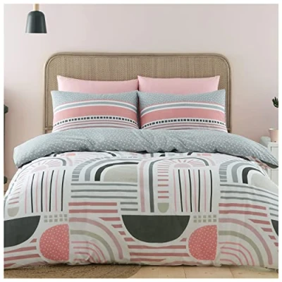 Image of GC GAVENO CAVAILIA Reversible Polka Dot Duvet Cover, Washable Geometrical Bedding King Size, Bed Covers With Pillow Cases, Blush Pink/Grey