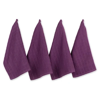 Image of DII Windowpane Dishtowel Set, Cotton, Eggplant Solid, 16x26