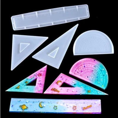 Image of FineInno 4 Pcs Ruler Resin Moulds Triangular Silicone Jewelry Casting Molds Square Epoxy for DIY Craft Stationery Rulers