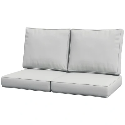 Image of Outsunny 2 Seater Outdoor Seat Cushions, Backrest, Water Repellent Pads for Dining Chair, Swing, Sofa, Light Grey