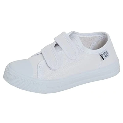 Image of Kids Canvas Shoes Boys Trainers Girls Pumps Unisex Easy Fasten Plimsolls Casual White 10 UK Child
