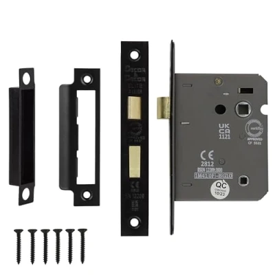 Image of Decoranddecor Bathroom Mortice Lock 3inch / 76mm Matt Black Fire Rated UKCA &amp; CE Approved