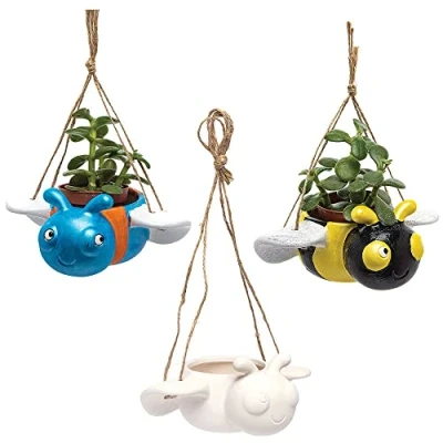 Image of Baker Ross FC695 Bug Ceramic Hanging Flowerpots Box of 3, Craft Kits for Kids, Plant Pot Painting, Ceramics Crafts