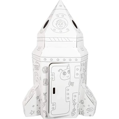 Image of Small Foot 10018 Rocket Playhouse Made of Sturdy Craft Cardboard, Customisable with Colouring Pencils or Felt Painters Toy, Multicolor, 105 x 169 cm