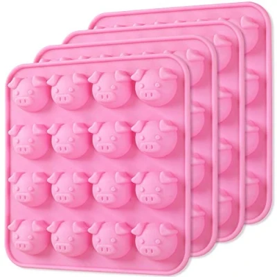 Image of Newk Piggy Chocolate Silicone Mold, 4 Packs 16 Cavity Pig Face Emoticons Piglet Candy Molds for Jelly, Fondant, Hard Candy, Keto Fat Bombs, Resin