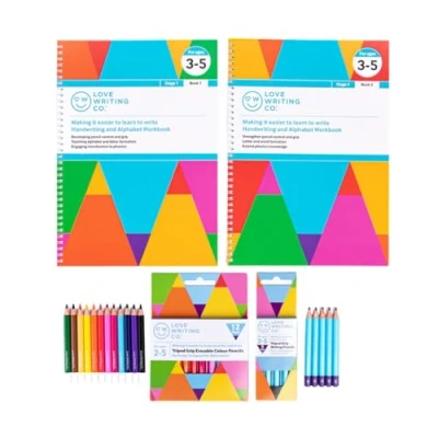 Image of Love Writing Co. Beginners Learn To Write Pack Age 3 5yrs 5 Tripod Grip Pencils For Kids 2 Alphabet &amp; Handwriting Practice Books 12 Erasable Coloring Phonics Easy Pencil