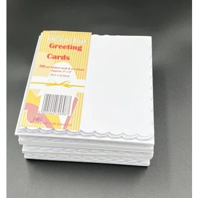 Image of House of Card &amp; Paper Wedding 5 x Inch Scalloped Pre Folded Creased and Matching Envelopes White (Pack 50)