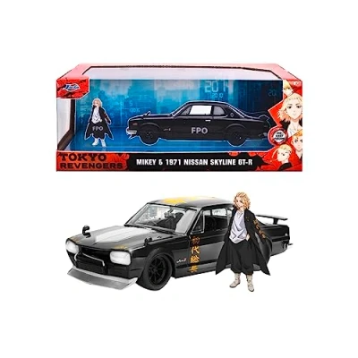 Image of JADA Tokyo Revengers 1971 Nissan Skyline GTR 1:24 Die Cast Vehicle with Mikey figure. Toys for Kids and Adults