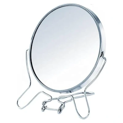 Image of ARA CHOICE Double Sided Makeup Mirror 12cm Diameter 3x Magnifying Vanity Tabletop Lightweight Silver Folding Design Portable Travel Friendly Cosmetic