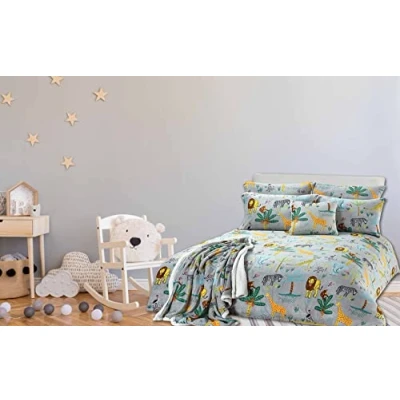 Image of LIZZIE JACOBS Safari Jungle Animals Pattern Teddy Bear Fleece Super Soft Warm Cosy Kids and Adults Duvet Cover Sets Quilt Covers Bedding (Single Set)