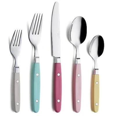 Image of ANNOVA Silverware Set 20 Pieces Stainless Steel Color Handle with Rivet/Retro Style Flatware (Pastel Mix, Pieces)