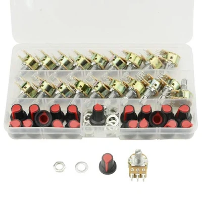 Image of WMYCONGCONG 20 PCS B10K 10K Ohm Knurled Shaft Dual Rotary Taper Potentiometer with Cap Kit (B10K)