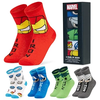 Image of Marvel Boys Calf Socks, Soft Breathable Crew Socks Pack of 5 Gifts (Multi, 3.5/6.5 UK)