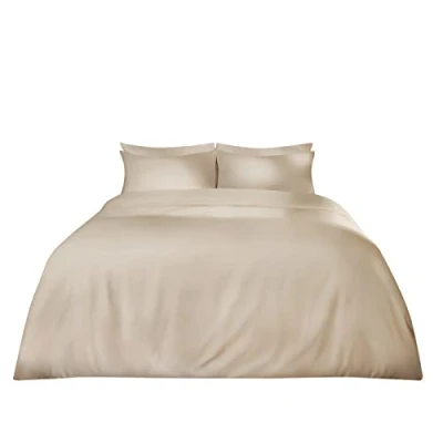 Image of Brentfords Plain Dye Luxury Duvet Cover with Pillowcase Soft Microfibre Bedding Linen Set, Ecru King