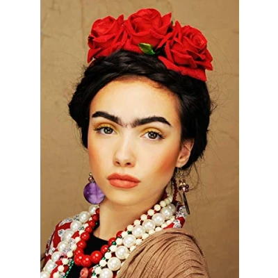 Image of Frida Style Red Flower Headband Female Artist Fancy Dress Accessory