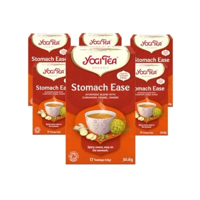 Image of Yogi Tea, Stomach Ease, Organic Herbal Naturally Caffeine Free, Blend of Cardamom, Fennel and Ginger, 6 Packs x 17 Tea Bags (102 Teabags Total)