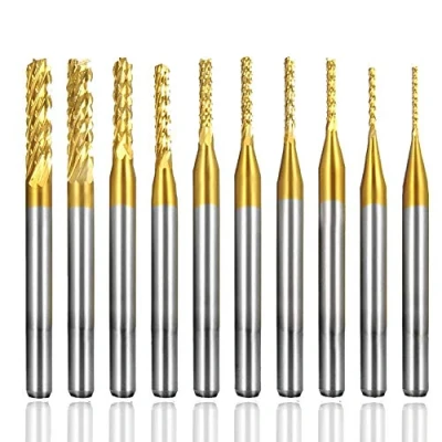 Image of Bestgle 10Pcs 0.8 3.175mm Tungsten Carbide Titanium Coat End Mill Engraving Bits Milling Cutter Tool CNC Rotary Burrs Set, 1/8&#039;&#039; Shank