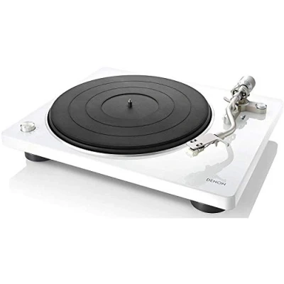 Image of Denon DP 400 Record Player for Vinyl Records, Turntable, 33/45/78 RPM, Built in Phono Equalizer, Including Removable Dust Cover &amp; MM Cartridge, MC Compatible White