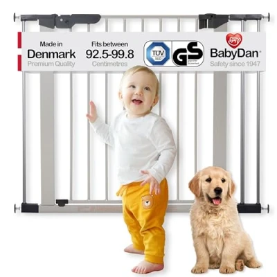 Image of BabyDan Premier, Pressure Fit Stair Gate, 92.5 99.8 cm, Baby Gate/Safety Metal, Silver, Made in Denmark (Pet Gate/Dog gate)