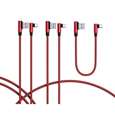 Image of TECHGEAR USB C Cable, 3 Pack Type 90 Degree Right Angle Sync &amp; Fast Charge Cable Compatible with Huawei P50, Moto G30, Samsung Note 20 S22 S21 S20 A12 A32 A52 A53 5G, OnePlus 9 7, Pixel 6 4 etc