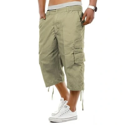 Image of 2k18Jun Mens Mian Elasticated Waist 3/4 Twill Shorts Long Cargo Combat Pants Cotton[Stone,XXXL]