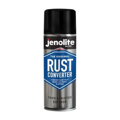 Image of JENOLITE Rust Converter Spray 400ml TREATMENT &amp; INHIBITOR Fast Acting Epoxy Based For Metal Converts Into Stable, Ready to Paint Surface