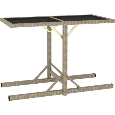 Image of vidaXL Garden Table Beige 110x53x72 cm Glass and Poly Rattan