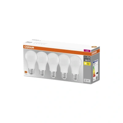 Image of Osram LED Lamp/E27 Base/Warm White (2700 K)/Replaces 60 W Incandescent Bulbs/8.50 W/Frosted/LED Base Classic A, Pack of 5