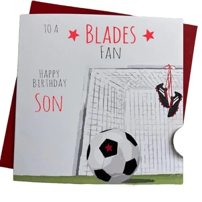 Image of WHITE COTTON CARDS VARIOUS RELATIONS Blades Sheffield Utd United FC Football Club Fan Birthday Card BALL &amp; NET DESIGN (FFN28 RE)