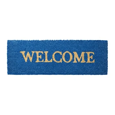 Image of Relaxdays Narrow Coir Doormat Print Anti Slip Rubber PVC Underside Long Welcome Mat Ideal for The Balcony, Patio, Hallway, Veranda 1.5 x 75 50 cm, Blue