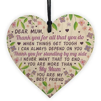 Image of RED OCEAN Wooden Heart Mum Gifts Birthday Gift From Daughter Son Thank You Keepsake