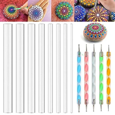 Image of 13 Pcs Mandala Art Dotting Tools, Rock Painting Kit Ball Stylus Tools Nail Pens Acrylic Rods for DIY Stone Drawing Polymer Clay Pottery Craft