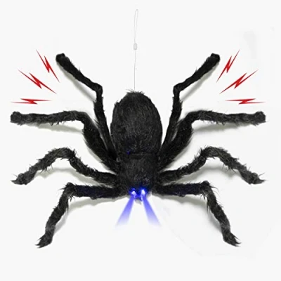 Image of Prextex Animated Spider Halloween Decorations Giant Scary Dropping w/SpookyNoises &amp; LED Eyes Garden Party Decorations, Battery Operated Haunted House Decor (76cm)