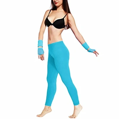 Image of Hiffy Girls Gymnastic Dance Leggings Neon Footless Ballet Stretch Elasticated Children Tights Age 5 12 Years (Turquoise, 7 8 Years)