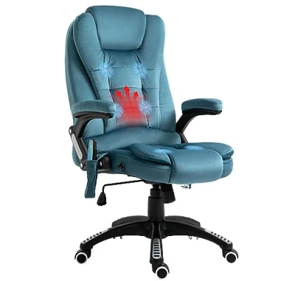Image of Vinsetto Office Chair, Ergonomic Desk Chair with 6 Point Massage and Back Heated, Velvet Feel Fabric Computer Gaming Arms, Lumbar Support, Blue