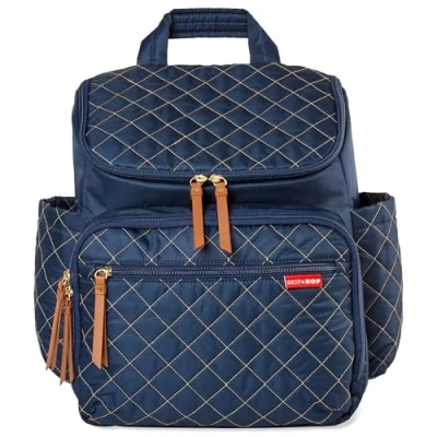 Image of Skip Hop Baby Girl&#039;s Navy Diaper Backpack: Forma, Multi Function Travel Bag with Changing Pad &amp; Stroller Attachment, 2 Count (Pack of 1)