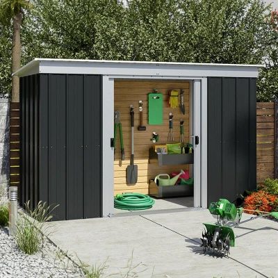 Image of 10&#039; x 4&#039; Yardmaster Castleton Anthracite Pent Metal Shed (2.98m 1.19m)