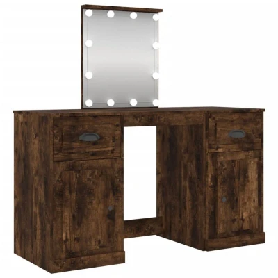 Image of Dressing Table with led Smoked Oak 130x50x132.5 cm Vidaxl