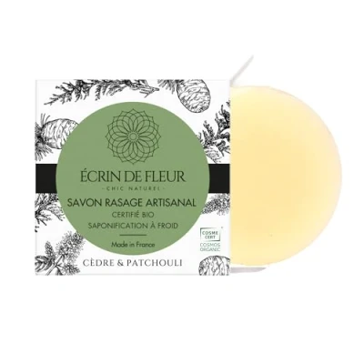 Image of Écrin de Fleur Organic Handmade Men’s Shaving Soap Bar, Natural Cedar Scent, Chemical free, Palm Oil 1x55g