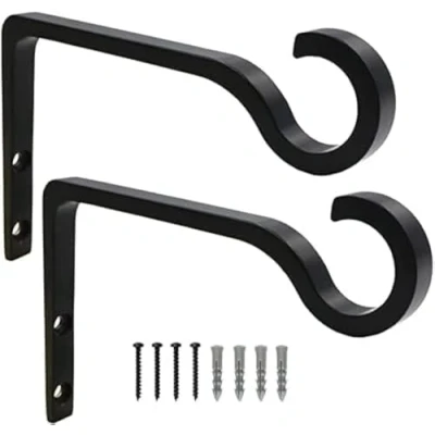 Image of 2 Pack Hanging Basket Bracket, Wall Holder Hanger Hooks for Garden Lawn Light Flower Pots Bird Feeders Plants Lanterns Wind Chimes (Black)