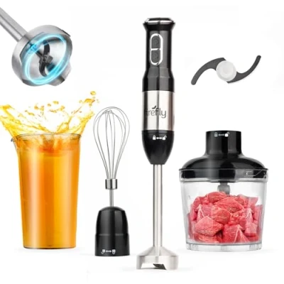 Image of 3 in 1 Firefly Hand Blender with Whisk Food Processor Black and Silver 400 Watt