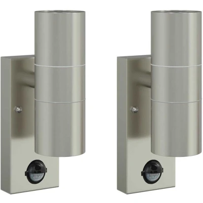 Image of vidaXL Outdoor Wall Lights with Sensor 2 pcs Silver Stainless Steel IP44