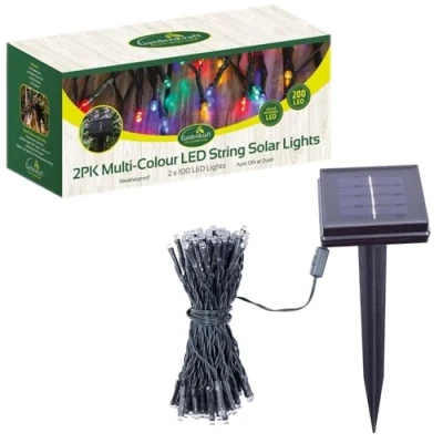 Image of UNIQUE HOME LIVING 2 Packs x 100 Multi Colour Solar Powered LED String Lights, IP44 Weatherproof, Auto On, Outdoor Garden Patio Fairy Lights