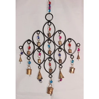 Image of Small Teardrop Recycled Wind Chime with Glass Beads and Bells Fair Trade