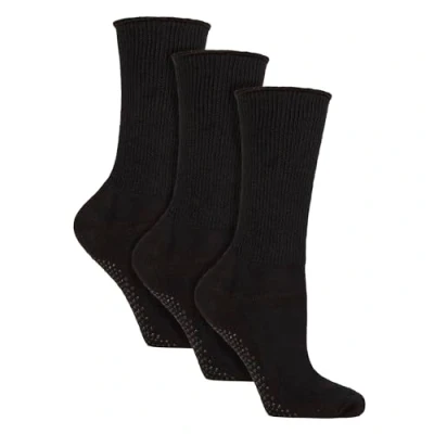 Image of IOMI 3 Pairs Diabetic Socks with Grips Non Slip Extra Wide (6 8.5, Black)