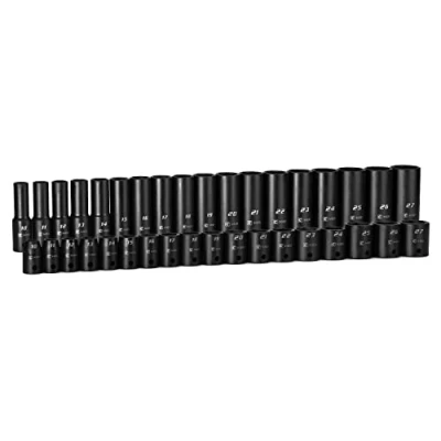 Image of Capri Tools 1/2 in. Drive Shallow and Deep Impact Socket Set, Metric, 10 to 27 mm, 36 Piece